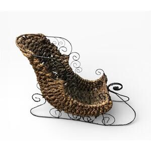 Vintage Christmas Sleigh Wicker with Metal Runners Rattan Wicker Basket
